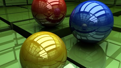 Balls three colored surface cubi 4k wallpaper