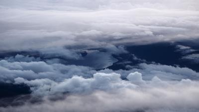 Clouds lake aerial view 4k wallpaper