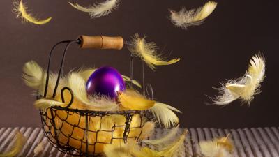 Easter basket feathers eg 4k wallpaper