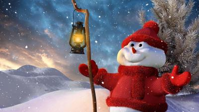 New year christmas snowman lamp tree snow smilin 4k wallpaper