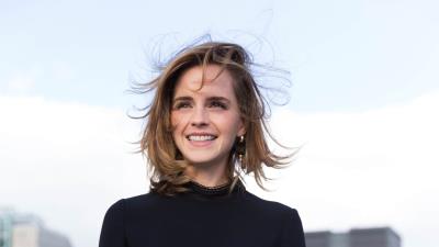 Emma watson cute smiling hairs in air ps 4k wallpaper