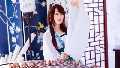 Geisha wearing white 4k wallpaper