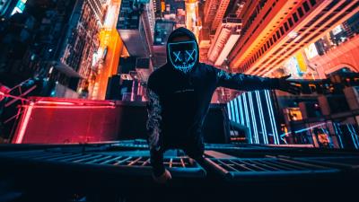 Man skyscrapers night 4k wallpaper