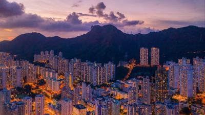 Mountains city buildings 4k wallpaper