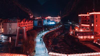 Night city aerial view buildings 4k wallpaper