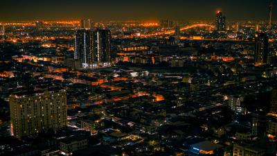 Night city aerial view lights 4k wallpaper