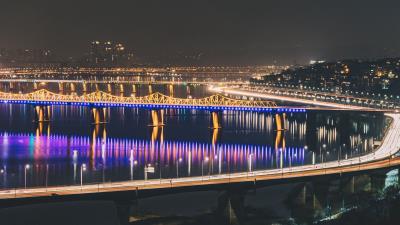 Night city bridge city lights image 4k wallpaper