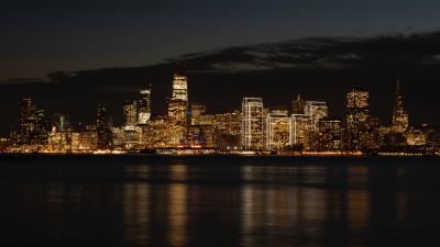 Night city buildings coast image 4k wallpaper