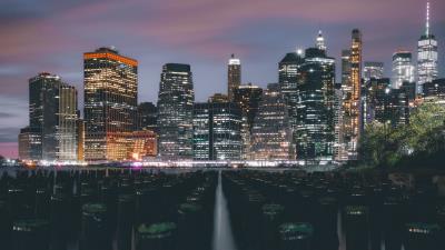 Night city buildings skyscrapers image 4k wallpaper