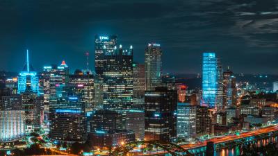 Night city buildings skyscrapers picture 4k wallpaper