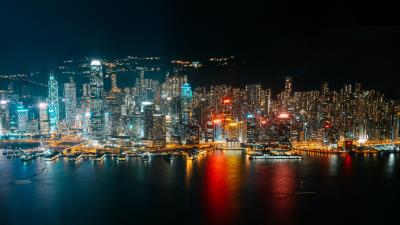 Night city coast aerial view image 4k wallpaper