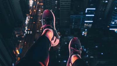 Night city feet aerial view 4k wallpaper