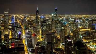 Night city glow lights 4k wallpaper