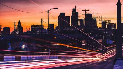 Night city light traffic 4k wallpaper