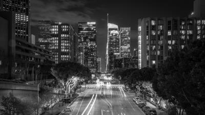 Night city long exposure bw 4k wallpaper