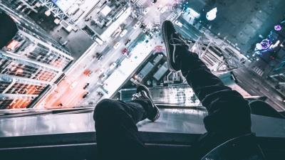 Night city man legs 4k wallpaper
