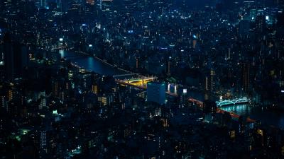 Night city metropolis aerial view 4k wallpaper
