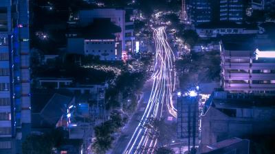 Night city road aerial view 4k wallpaper
