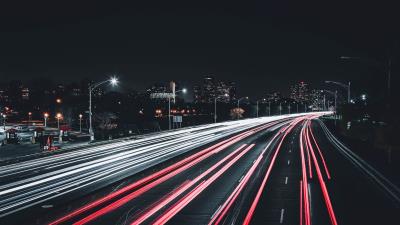 Night city road light 4k wallpaper