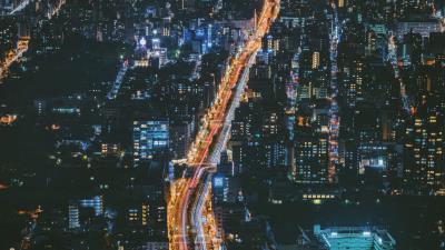 Night city road view from above 4k wallpaper