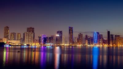 Night city skyscrapers buildings image 4k wallpaper