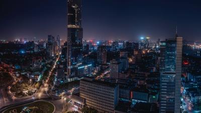 Night city skyscrapers nanjing 4k wallpaper