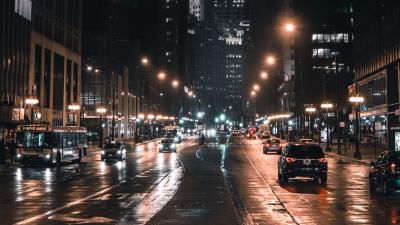 Night city street city lights 4k wallpaper
