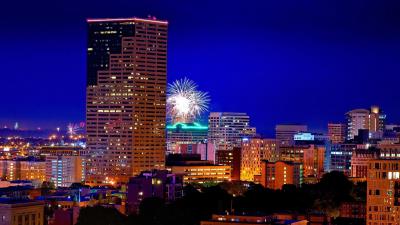 Portland oregon night city fireworks 4k wallpaper