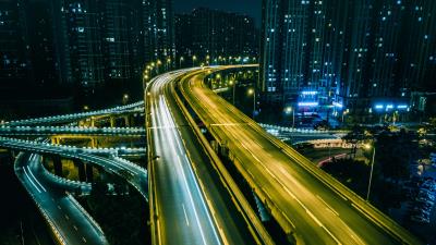 Road long exposure night image 4k wallpaper