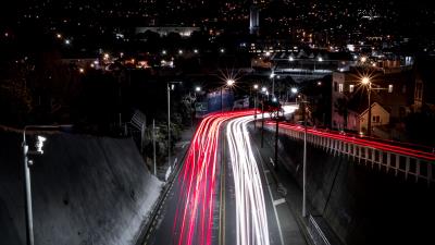 Road night city light 4k wallpaper