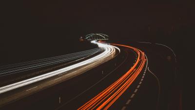 Road turn light night 4k wallpaper