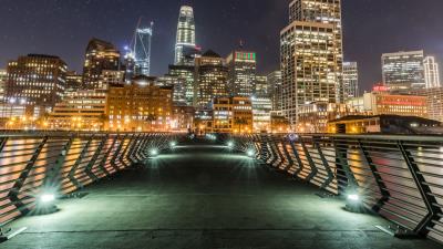 San francisco usa night bridge buildings 4k wallpaper