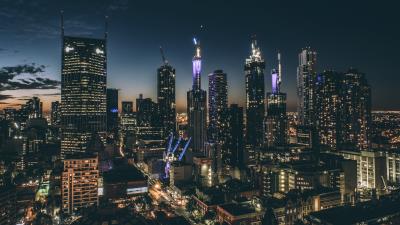 Skyscrapers night buildings architecture sky 4k wallpaper