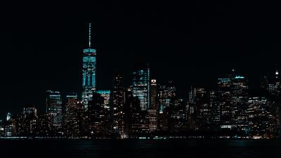 Skyscrapers night panorama light 4k wallpaper