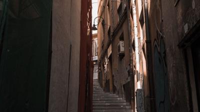 Street buildings stairs 4k wallpaper