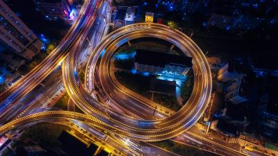 Traffic junction night city view from above 4k wallpaper