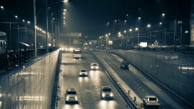 Almaty city lights cars road 4k wallpaper