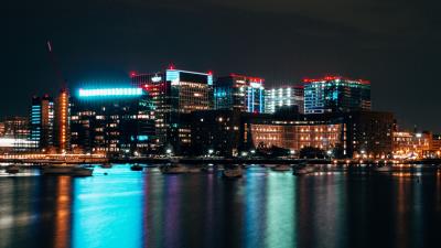 Boston usa buildings city lights night 4k wallpaper