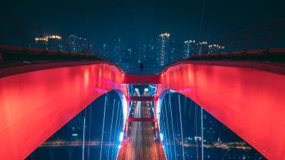 Bridge aerial view backlight 4k wallpaper