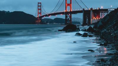 Bridge lights shore 4k wallpaper