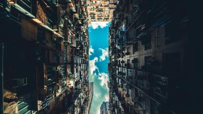 Building architecture bottom view 4k wallpaper