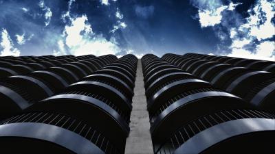 Building facade architecture bottom view 4k wallpaper