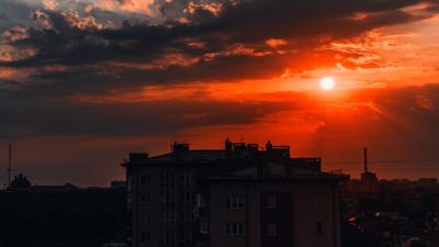 Building sunset sky 4k wallpaper