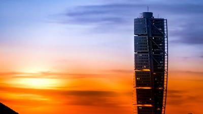 Building tower sunset 4k wallpaper