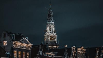 Chapel tower night city 4k wallpaper