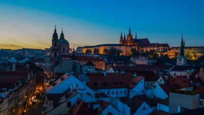 Church architecture night city 4k wallpaper