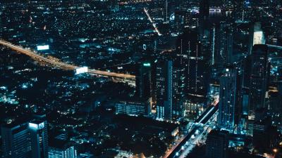 City aerial view night 4k wallpaper