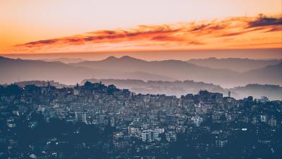 City aerial view sunset 4k wallpaper