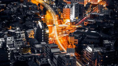 City buildings aerial view 4k wallpaper