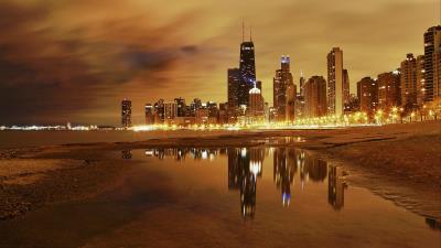 City chicago night lights lak 4k wallpaper